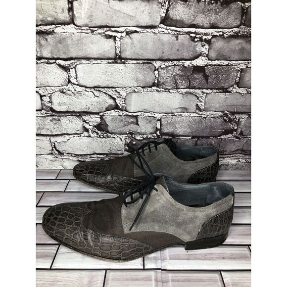 Just Cavalli Taupe Croc Leather Suede Fabric Designer Oxfords Shoes Men Sz 48EU - Picture 10 of 16